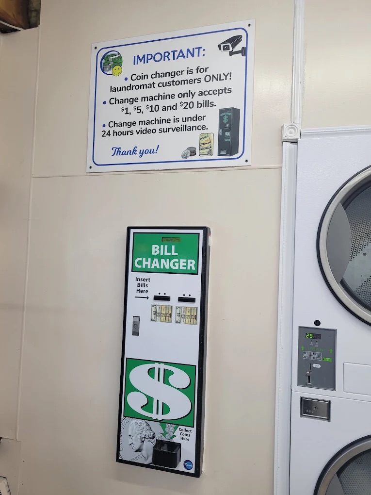 Bill changer available beside the laundry machines